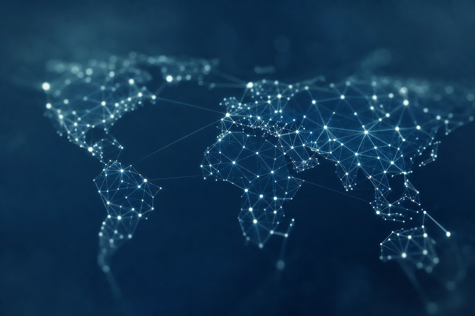 Abstract illuminated network map representing Pharma Link's global reach